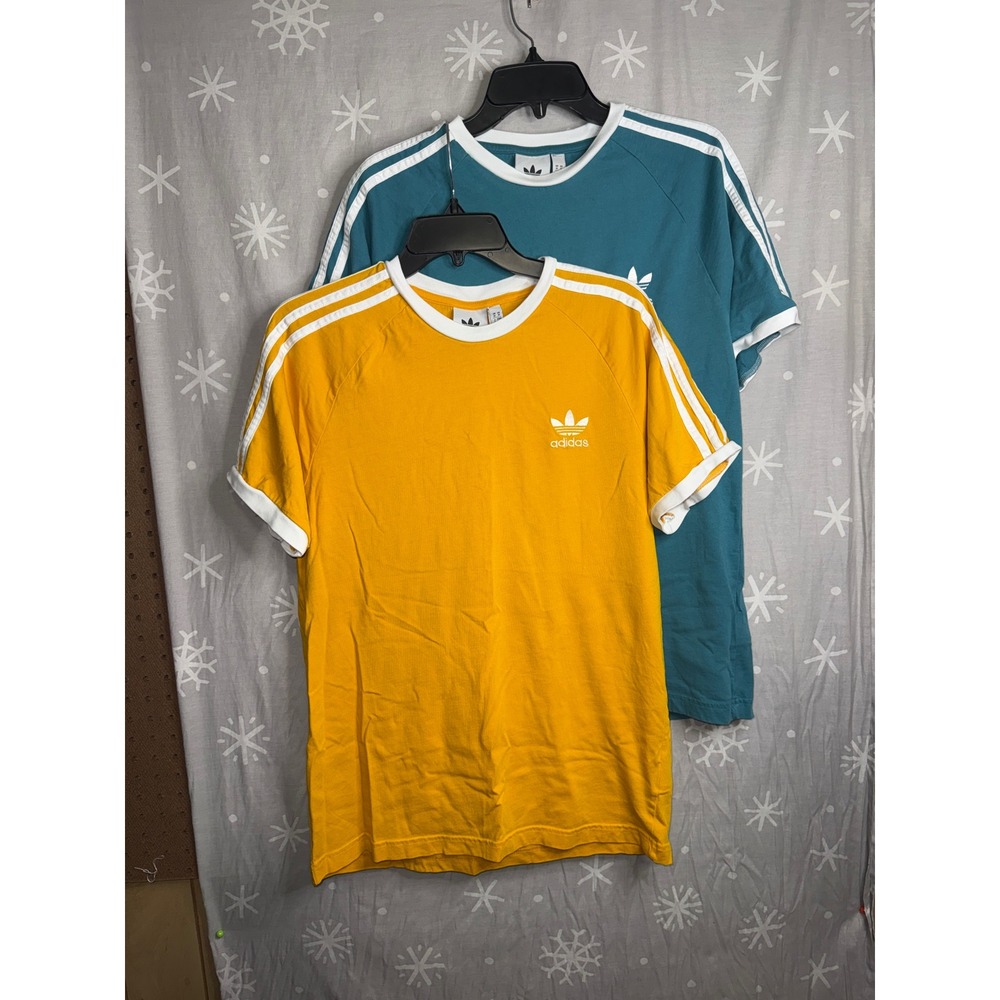 Adidas Originals 3-Stripes Ringer Tee Bundle Teal Yellow Mens Medium 2 Pack